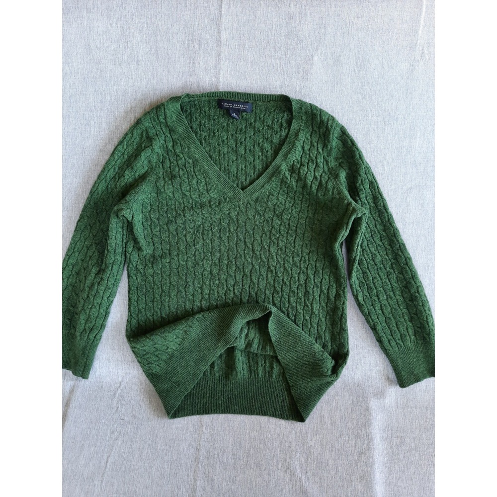 Banana Republic Women's Small V-Neck Waffle Stretch Sweater Wool Cashmere Blend